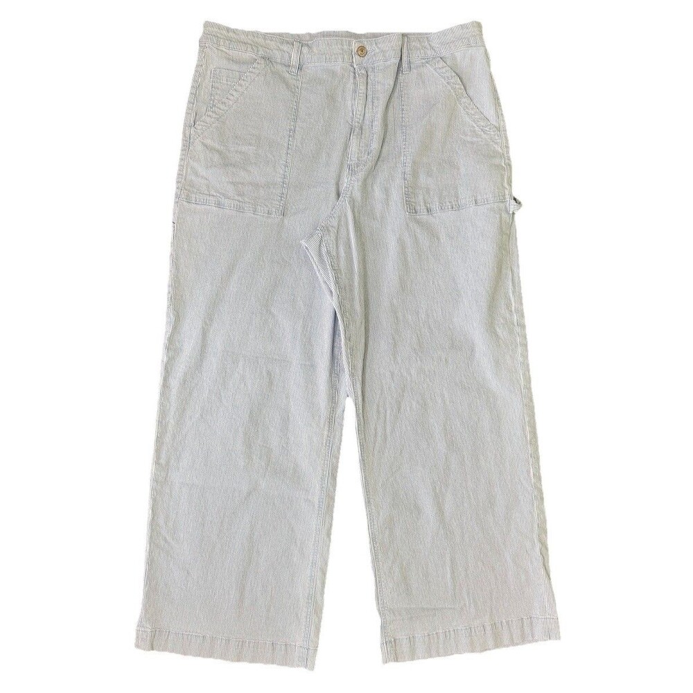 Women’s Utility Carpenter Pants Pinstripe Cropped Wide Leg Patch Pockets Sz 18